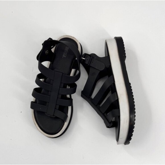 Melissa Flox Flatform Black Strappy Platform Sandals Size 7 - Picture 1 of 9